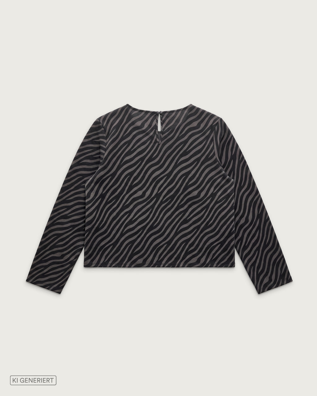 Schwarzes Langarmshirt mit durchgehendem dunkelgrauem Zebramuster, Rundhalsausschnitt und geradem Schnitt