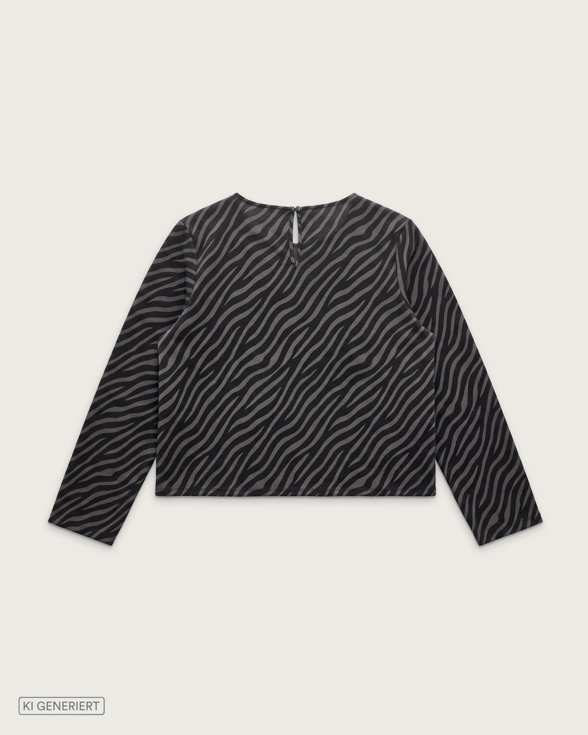 Schwarzes Langarmshirt mit durchgehendem dunkelgrauem Zebramuster, Rundhalsausschnitt und geradem Schnitt